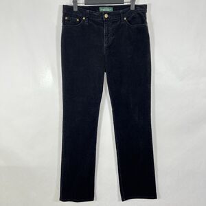Ralph Lauren Corduroy Pants Womens Size 8 Black 32x31 Straight Leg 5 Pocket